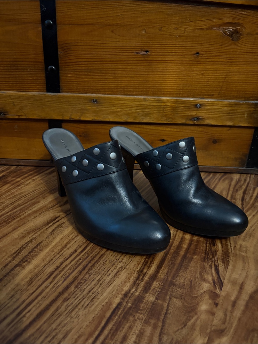Dana Buchman Black Mule Clogs with Silver Studs